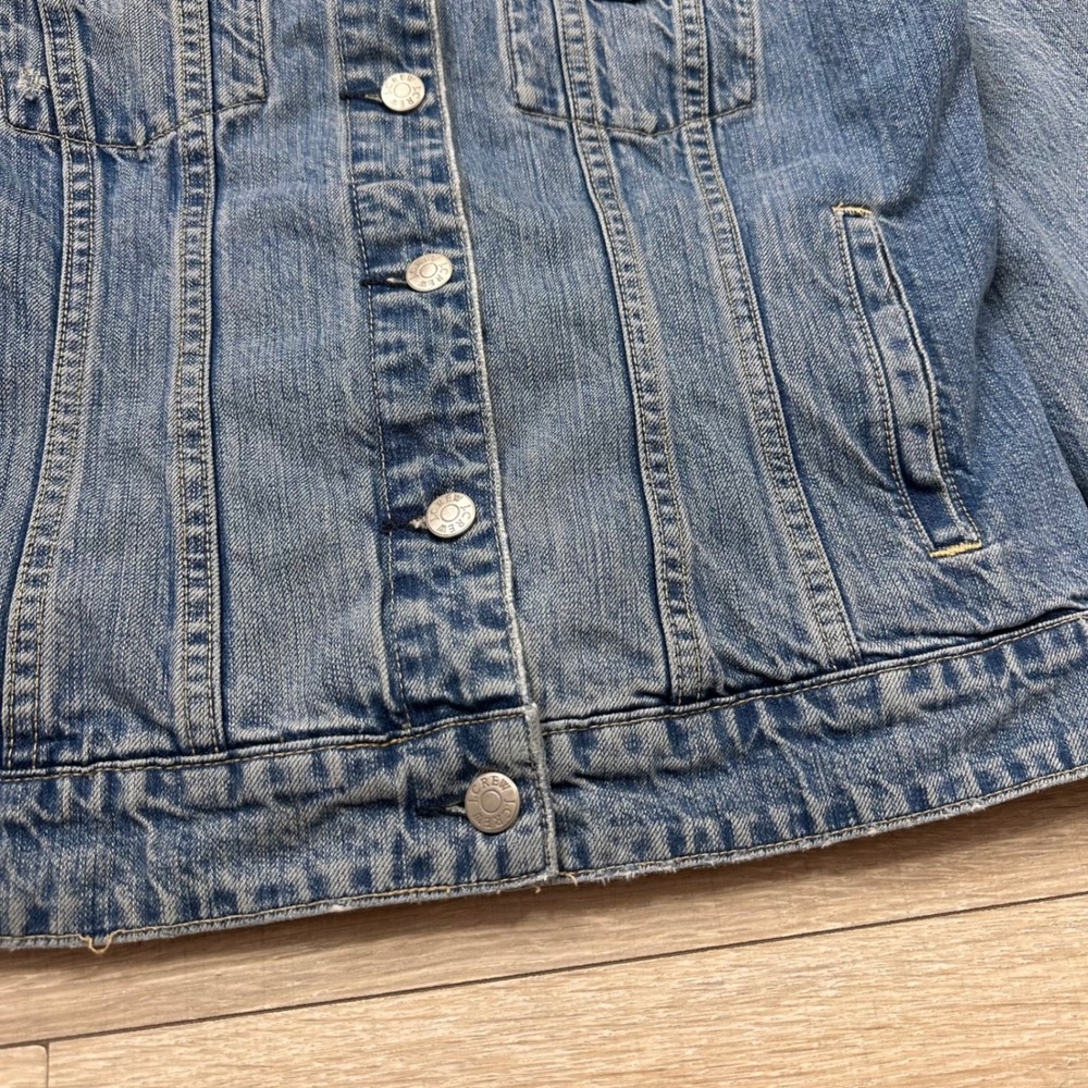 Vintage J.Crew‎ Blue Denim Trucker Jean Jacket Distressed Y2K Women's Medium - Picture 8 of 14